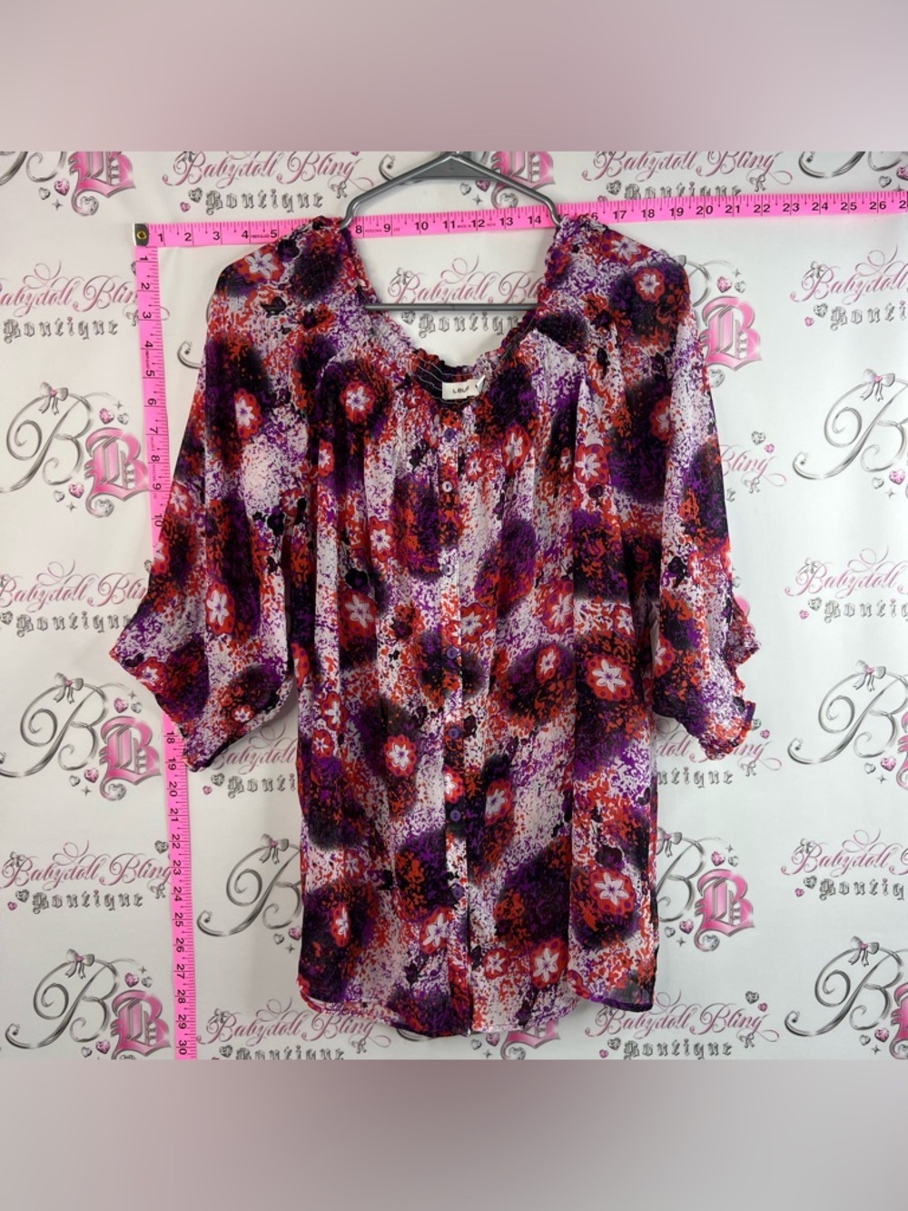 Laura blouse floral flowers Purple & Red Floral Button-Front Women's Blouse